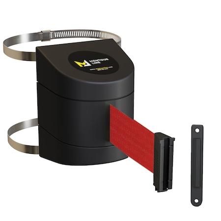 Montour Line Retractable Belt Barrier Black Clamped Mount, 20ft. Red Belt (F) WMX160-BK-RD-C-S-200